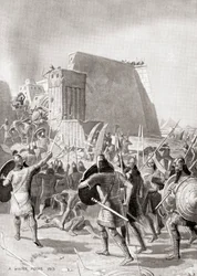 The capture of Memphis, Egypt by the Assyrian king Esarhaddon, 671 BC, from Hutchinson
