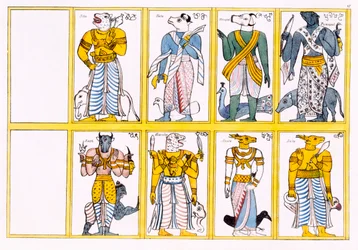 The devils, including Ayimane, Sooniyan and Calloo-Coomare, from The History and Doctrine of Buddhism by Edward Upham, 1829