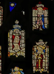 The east window depicting St Oswald, St Edmund and St Edward the Confessor
