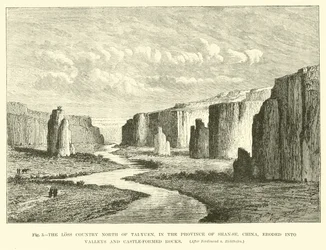 The loss country north of Tai-Yuen, in the province of Shan-se, China, eroded into valleys and castle-formed rocks