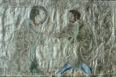 The martyrdom of a saint (detail) from the frontal of the Steeple Aston Cope, c.1340s