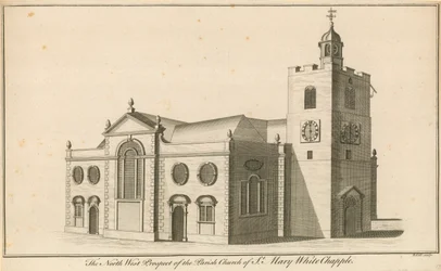 The north west prospect of the Parish Church of St Mary, Whitechapel, London