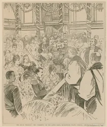 The royal wedding, the ceremony at the altar rails, Buckingham Palace Chapel, 23 July 1896