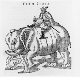 Thomas Coryate on an Elephant, from Letters from India in Coryats Crudities