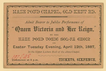 Ticket for a performance of Queen Victoria and Her Reign