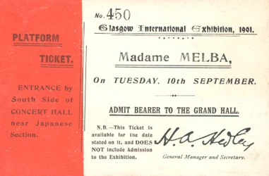 Ticket to hear Nellie Melba at the Glasgow International Exhibition, 1901