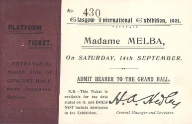 Ticket to hear Nellie Melba at the Glasgow International Exhibition, 1901