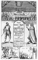 Title Page to The Divine Right and Original of the Civil Magistrate from God (engraved by Edward Gee, 1658)