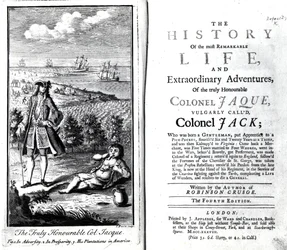Title page and Frontispiece for The History of the most Remarkable Life and Extraordinary Adventures of the truly Honourable Colonel Jaque by Daniel Defoe, 1738