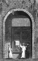 Tombstone of the British ambassador, Edward Barton over a monastery gate in the Princes Islands, from Residence at Constantinople by Robert Walsh, 1836