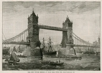 Tower Bridge at High Tide, with the Drawbridge Up