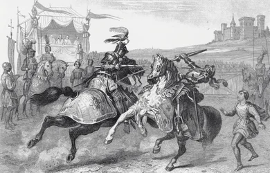 Two Knights Jousting at a Tournament in Germany
