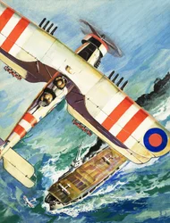Unidentified Bi-Plane Flying Over an Aircraft Carrier