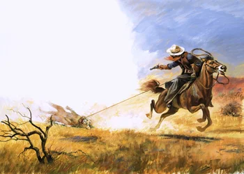 Unidentified Cowboy Shoots at a Lassoed Mountain Lion