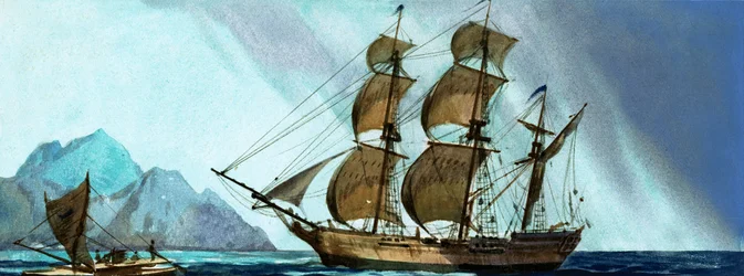 Unidentified Sailing Ship Approaching an Island