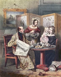 Victorian family at breakfast, c.1840