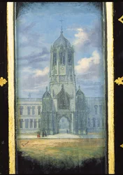 Victorian Sewing Cabinet Panel Decorated with a Scene of Christ Church, Oxford