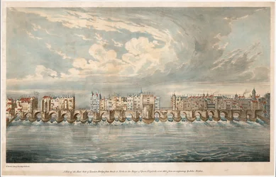 View of East Side of Old London Bridge in the Reign of Queen Elizabeth I