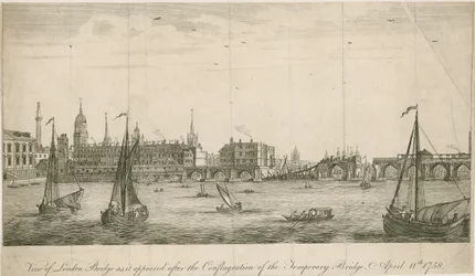 View of Old London Bridge as it appeared after the Fire of 1758
