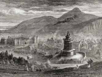 View over Edinburgh from The Burns Monument on Calton Hill, from 