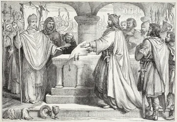 Visit of Charlemagne to the Pope, illustration from The History of Protestantism by James Aitken Wylie, 1878