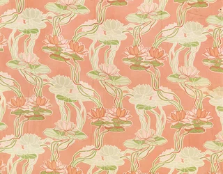 Water lilies on a coral background, textile design