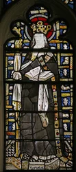 Window depicting a scene from the life of St Winifred - with jewels of inset glass