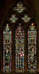 Window depicting St Blaise, St George and a Pope (Leo?)