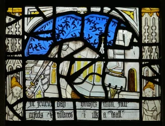 Window N3 depicting the Last Fifteen Days of the World (the Pryke of Conscience window): Earthquakes