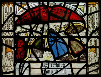 Window N3 depicting the Last Fifteen Days of the World (the Pryke of Conscience window): People try to escape by hiding in holes