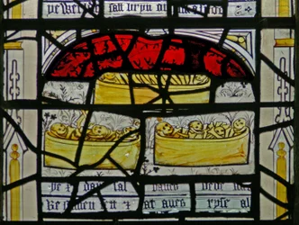 Window N3 depicting the Last Fifteen Days of the World (the Pryke of Conscience window): the bones of the dead emerge from their coffins