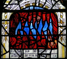Window N3 depicting the Last Fifteen Days of the World (the Pryke of Conscience window): the all-consuming fire