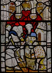 Window N4 depicting the Works of Mercy: feeding the hungry
