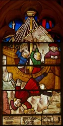 Window depicting a scene from a legend of St Nicholas: the miracle of the boy and the cup