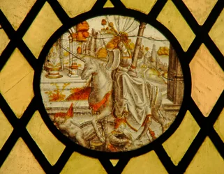 Window depicting a unicorn