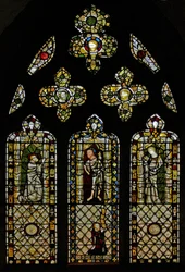 Window depicting St Thomas, Christ, St John and donor