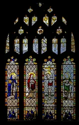 Window 3 depicting St Anthony, Virgin Mary, St John at the Crucifixion, Donors