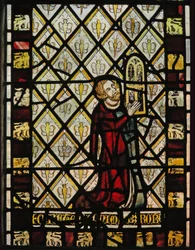 Window depicting a donor - Robert Skelton giving the window; the quarries with butterflies