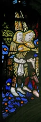 Window depicting musician angels with lutes
