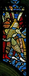 Window depicting musician angels with rebecs