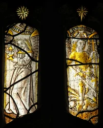 Window 1 depicting the angelic hierarchy: powers, virtues