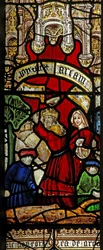 Window 2 depicting the Noah window: building the Ark