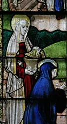 Window s3 depicting a Resurrection scene: the Holy Women at the Tomb