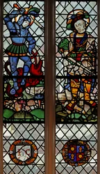 Window depicting St George and St Martin; coats of arms