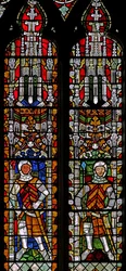 Window s4 depicting knights and canopies