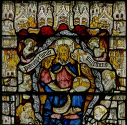 Window w24 depicting the Te Deum: God and angels