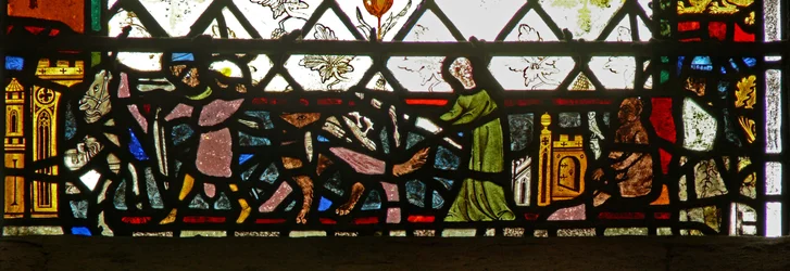 Window w40 depicting a border panel with animals and people
