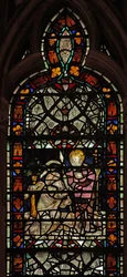 Window W58 depicting the doubting St Thomas; grisaille and border