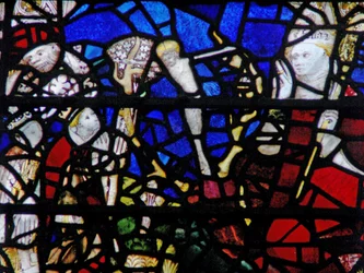 Window depicting St Chad sees a stag with Crucified Christ between its antlers