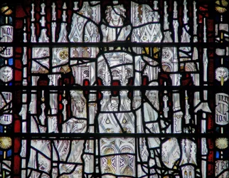 Window depicting a canopy with figures